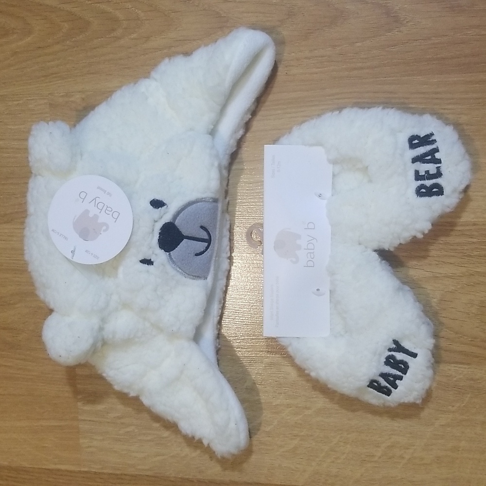 Baby B bear hat bonnet and sherpa slippers 6-12 months NWT